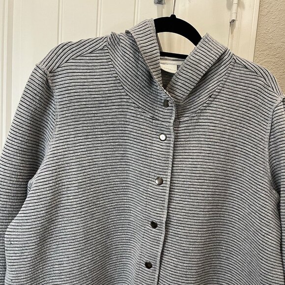 Westbound Gray Ribbed Snap Button Hooded Long Sleeve Jacket Womens Size XL - Picture 2 of 9